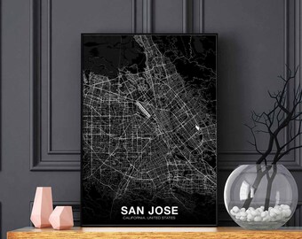 SAN JOSE California CA usa map poster black white Hometown City Print Modern Home Decor Office Decoration Wall Art Dorm Bedroom Gift