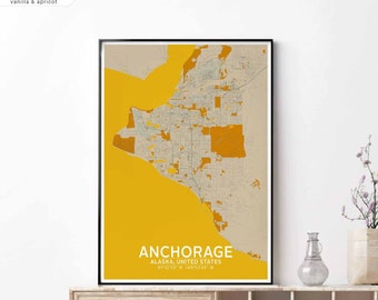 ANCHORAGE Alaska USA map poster black white Hometown City Print Modern Home Decor Office Decoration Wall Art Dorm Bedroom Gift