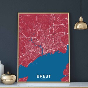 BREST France carte affiche couleurs ville natale ville impression moderne décor à la maison bureau décoration art mural dortoir chambre cadeau