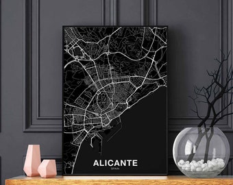 ALICANTE Spain map poster black white Hometown City Print Modern Home Decor Office Decoration Wall Art Dorm Bedroom Gift