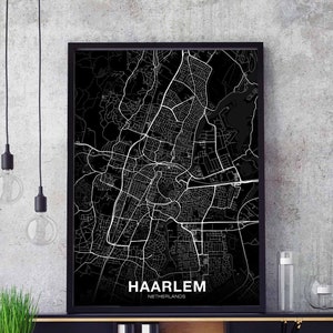 HAARLEM Nederland kaart poster zwart wit Woonplaats Stad Print Modern Home Decor Kantoor Decoratie Wall Art Slaapzaal Slaapkamer Cadeau