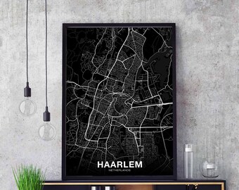 HAARLEM Netherlands map poster black white Hometown City Print Modern Home Decor Office Decoration Wall Art Dorm Bedroom Gift