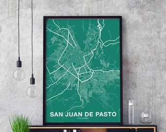SAN JUAN dE PASTO Colombia map poster color Hometown City Print Modern Home Decor Office Decoration Wall Art Dorm Bedroom Gift