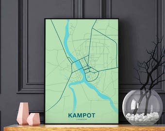 KAMPOT Cambodia map poster color Hometown City Print Modern Home Decor Office Decoration Wall Art Dorm Bedroom Gift