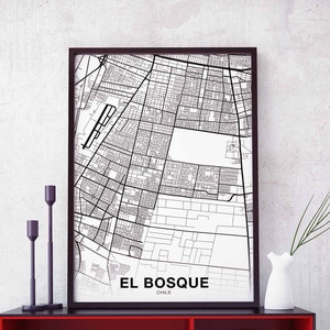EL BOSQUE チリ地図ポスター ブラック ホワイト 故郷 都市 プリント モダン ホーム デコレーション オフィス デコレーション ウォール アート 寮 寝室 ギフト