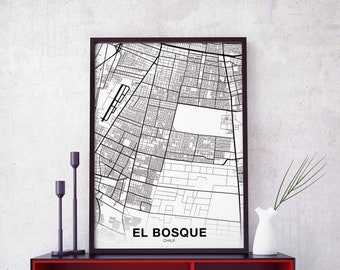 EL BOSQUE Chile map poster black white Hometown City Print Modern Home Decor Office Decoration Wall Art Dorm Bedroom Gift