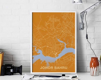 JOHOR BAHRU Malaysia map poster color Hometown City Print Modern Home Decor Office Decoration Wall Art Dorm Bedroom Gift art