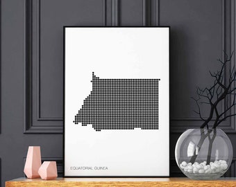 EQUATORIAL GUINEA minimal dots retro map poster black white wall decor design modern swiss scandinavian nordic housewarming travel