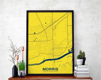 MORRIS Illinois IL USA map poster color Hometown City Print Modern Home Decor Office Decoration Wall Art Dorm Bedroom Gift