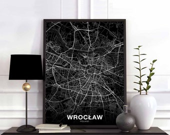 WROCŁAW WROCLAW Poland map poster black white Hometown City Print Modern Home Decor Office Decoration Wall Art Dorm Bedroom Gift