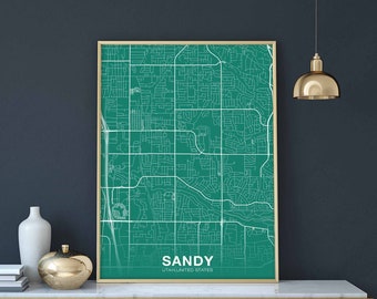 SANDY Utah UT USA map poster color Hometown City Print Modern Home Decor Office Decoration Wall Art Dorm Bedroom Gift