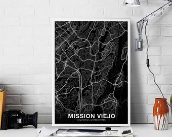MISSION VIEJO California CA usa map poster black white Hometown City Print Modern Home Decor Office Decoration Wall Art Dorm Bedroom Gift