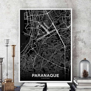 PARANAQUE Philippines carte affiche noir blanc ville natale ville impression moderne décor à la maison bureau décoration mur art dortoir chambre cadeau
