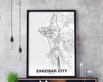 ZANZIBAR CITY Tanzania map poster Hometown City Print Modern Home Decor Office Decoration Wall Art Dorm Bedroom Gift