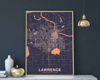 LAWRENCE  Kansas KS USA poster color Hometown City Print Modern Home Decor Office Decoration Wall Art Dorm Bedroom Gift
