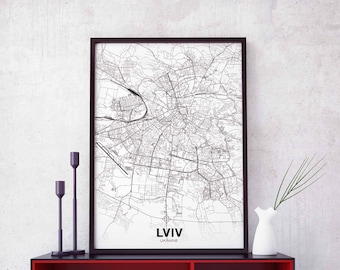 LVIV Ukraine map poster black white Hometown City Print Modern Home Decor Office Decoration Wall Art Dorm Bedroom Gift
