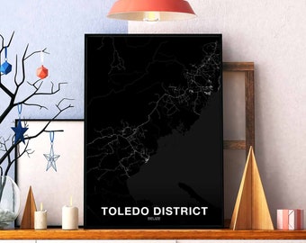 TOLEDO DISTRICT Belize map poster black white Hometown City Print Modern Home Decor Office Decoration Wall Art Dorm Bedroom Gift