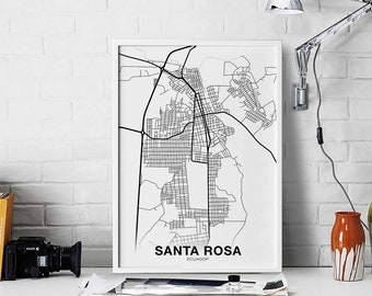 SANTA ROSA Ecuador map poster black white Hometown City Print Modern Home Decor Office Decoration Wall Art Dorm Bedroom Gift