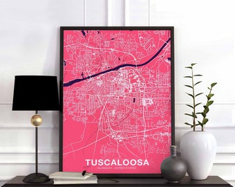 TUSCALOOSA Alabama AL USA poster color Hometown City Print Modern Home Decor Office Decoration Wall Art Dorm Bedroom Gift
