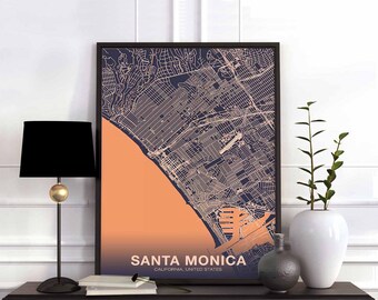 SANTA MONICA California CA us map poster color Hometown City Print Modern Home Decor Office Decoration Wall Art Dorm Bedroom Gift