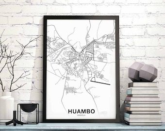HUAMBO Angola map poster black white Hometown City Print Modern Home Decor Office Decoration Wall Art Dorm Bedroom Gift