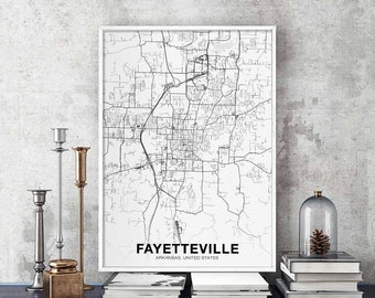 FAYETTEVILLE Arkansas AR US map poster black white Hometown City Print Modern Home Decor Office Decoration Wall Art Dorm Bedroom Gift