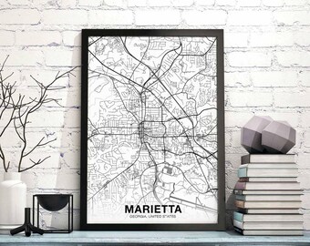 MARIETTA Georgia GA USA map poster black white  Hometown City Print Modern Home Decor Office Decoration Wall Art Dorm Bedroom Gift