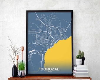COROZAL Belize map poster color Hometown City Print Modern Home Decor Office Decoration Wall Art Dorm Bedroom Gift