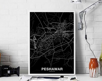 PESHAWAR Pakistan map poster black white Hometown City Print Modern Home Decor Office Decoration Wall Art Dorm Bedroom Gift