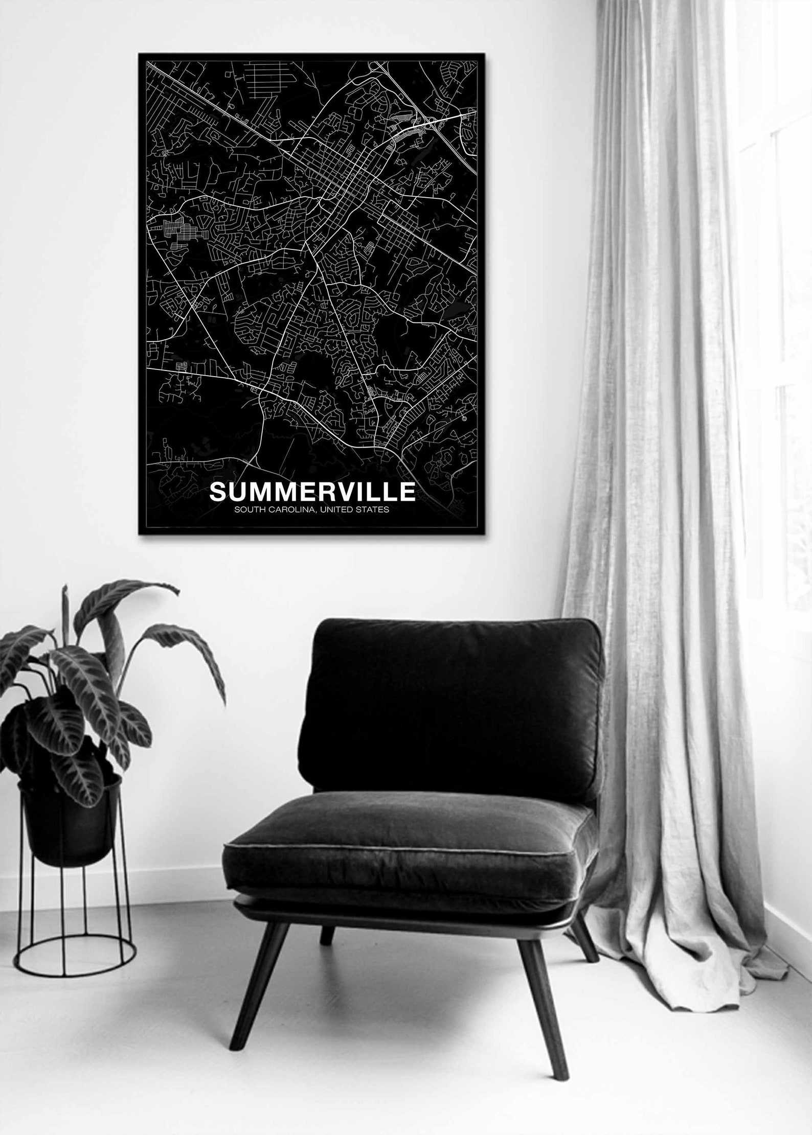 SUMMERVILLE South Carolina SC usa map poster black white Etsy