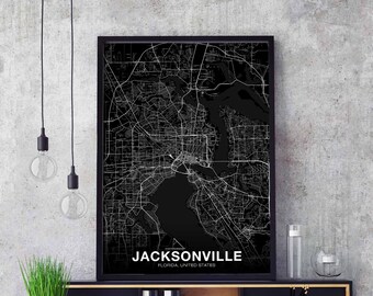JACKSONVILLE Florida FL USA map poster black white Hometown City Print Modern Home Decor Office Decoration Wall Art Dorm Bedroom Gift