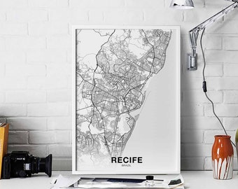RECIFE Brazil map poster black white Hometown City Print Modern Home Decor Office Decoration Wall Art Dorm Bedroom Gift