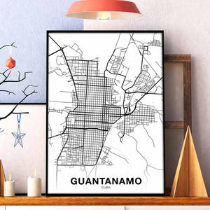 GUANTANAMO Kuba Karte Poster schwarz weiß Hometown City Print Modernes Wohndekor Büro Dekoration Wand Kunst Wohnheim Schlafzimmer Geschenk