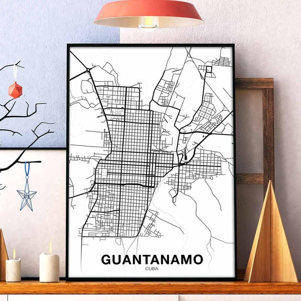 GUANTANAMO Cuba map poster black white  Hometown City Print Modern Home Decor Office Decoration Wall Art Dorm Bedroom Gift