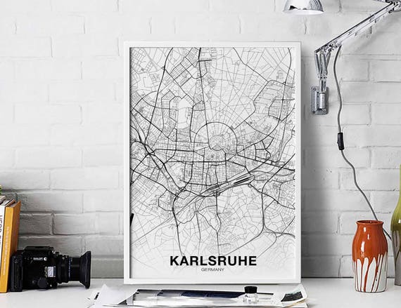 Karlsruhe Germany Map Poster Hometown City Print Modern Home Etsy