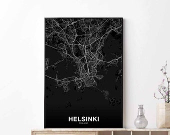 HELSINKI Finland map poster black white Hometown City Print Modern Home Decor Office Decoration Wall Art Dorm Bedroom Gift