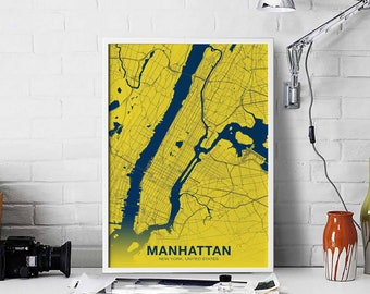 MANHATTAN New York USA map poster color Hometown City Print Modern Home Decor Office Decoration Wall Art Dorm Bedroom Gift COLOGNE