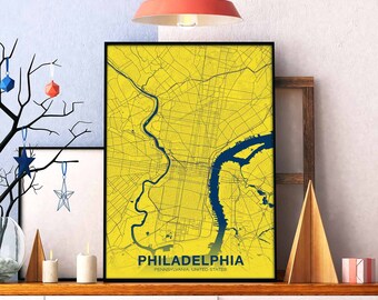PHILADELPHIA Pennsylvania PA USA map poster color Hometown City Print Modern Home Decor Office Decoration Wall Art Dorm Bedroom Gift
