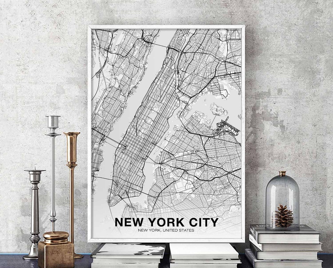 NEW YORK CITY New York Ny Usa Map Poster Black White Hometown City ...