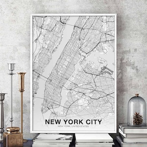 NEW YORK CITY New York ny usa carte affiche noir blanc ville natale ville impression moderne décoration maison bureau décoration mur art dortoir chambre cadeau