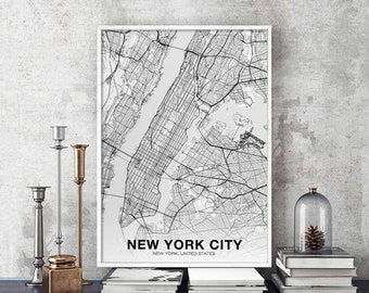 NEW YORK CITY New York ny usa map poster black white Hometown City Print Modern Home Decor Office Decoration Wall Art Dorm Bedroom Gift
