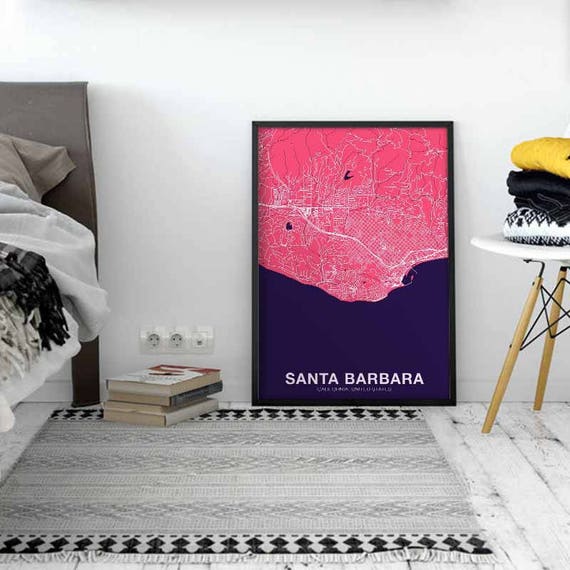 Santa Barbara California Ca Us Map Poster Color Wall Decor Design Modern Motto Swiss Minimal Nordic Housewarming Travel Bedroom