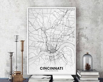 CINCINNATI Ohio OH USA map poster black white Hometown City Print Modern Home Decor Office Decoration Wall Art Dorm Bedroom Gift
