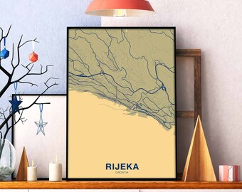 RIJEKA Croatia map poster color Hometown City Print Modern Home Decor Office Decoration Wall Art Dorm Bedroom Gift