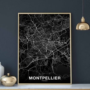 MONTPELLIER France carte affiche noir blanc ville natale ville impression moderne décor à la maison bureau décoration mur art dortoir chambre cadeau