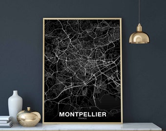 MONTPELLIER  France map poster black white Hometown City Print Modern Home Decor Office Decoration Wall Art Dorm Bedroom Gift