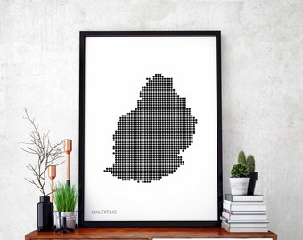 MAURITIUS minimal dots retro map poster black white wall decor design modern swiss scandinavian nordic housewarming travel
