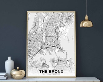 THE BRONX New York ny usa map poster black white Hometown City Print Modern Home Decor Office Decoration Wall Art Dorm Bedroom Gift