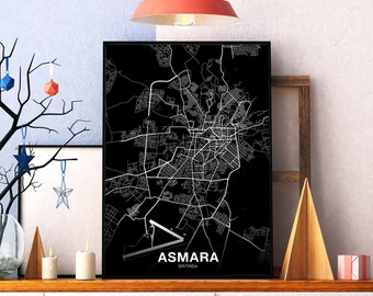 ASMARA Eritrea map poster black white Hometown City Print Modern Home Decor Office Decoration Wall Art Dorm Bedroom Gift