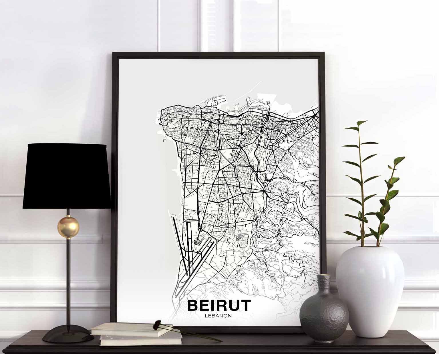 BEIRUT Lebanon  map poster black white wall  decor  design 